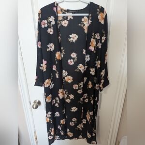 Maxi Kimono Black W/ Pink Floral